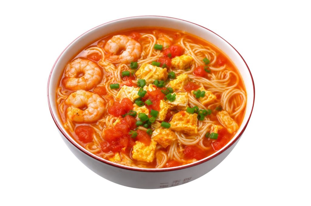 海老とふわふわ卵のトマト麺